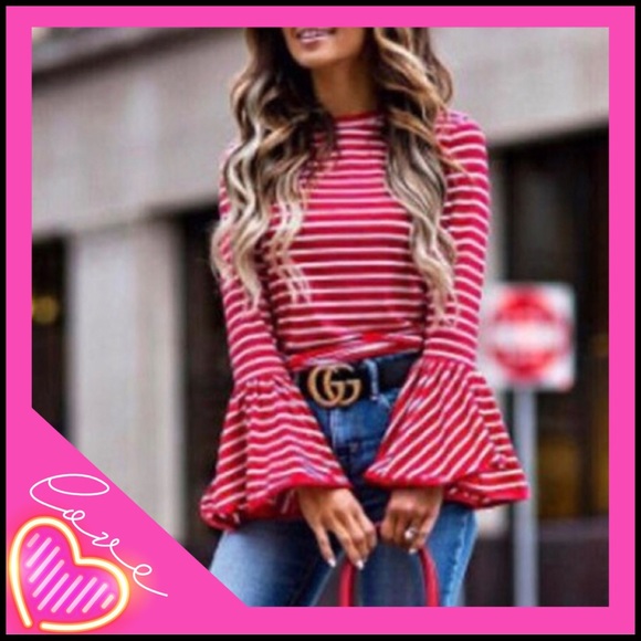 Bell-Sleeve Striped Top - Picture 2 of 5